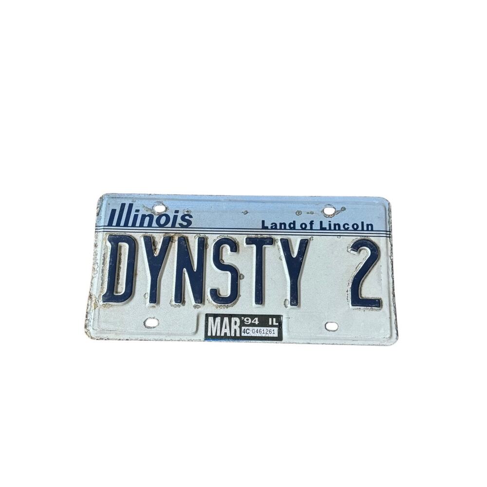 Vintage 1994 Illinois Vanity License Plate “DYNSTY 2” Land of Lincoln MAR ALPCA